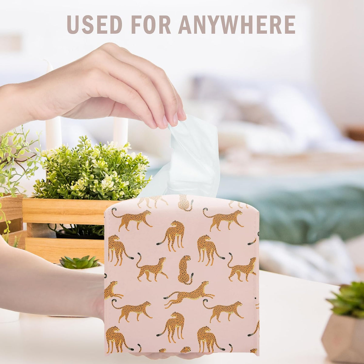 Pink Cheetah Decorative Square Leather Tissue Box Cover - Tissue Holder Gifts for Women Family and Friends Funny Unique for Home Decor Decorative for Kids Room Kitchen Bathroom Office - A28