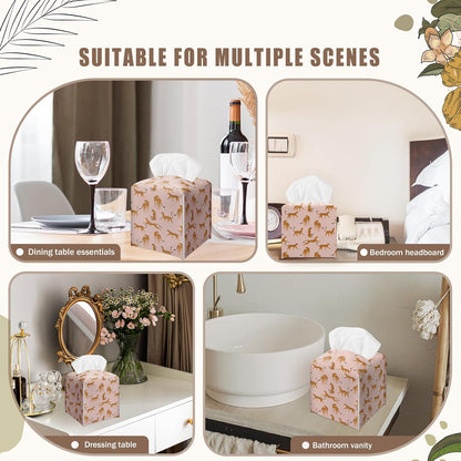 Pink Cheetah Decorative Square Leather Tissue Box Cover - Tissue Holder Gifts for Women Family and Friends Funny Unique for Home Decor Decorative for Kids Room Kitchen Bathroom Office - A28
