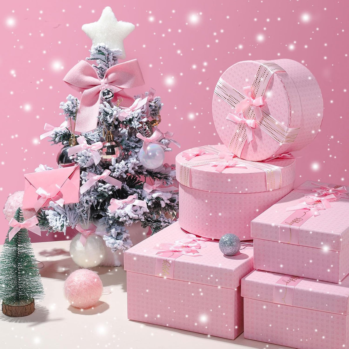 Mini Pink Bows - 50 PCS, Satin Fabric Ribbons for Crafts, Tiny Bows for Wedding Party Favors, Gift Box Decorations