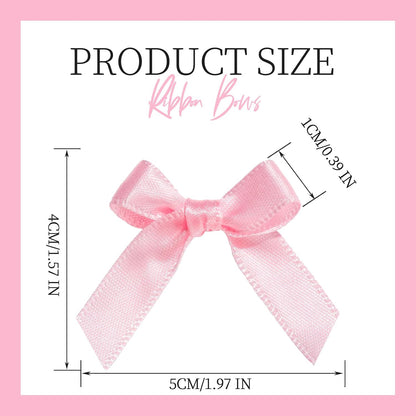 Mini Pink Bows - 50 PCS, Satin Fabric Ribbons for Crafts, Tiny Bows for Wedding Party Favors, Gift Box Decorations