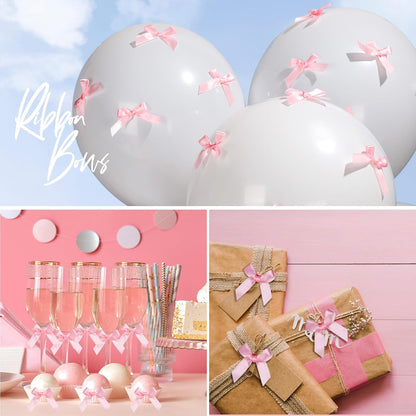 Mini Pink Bows - 50 PCS, Satin Fabric Ribbons for Crafts, Tiny Bows for Wedding Party Favors, Gift Box Decorations