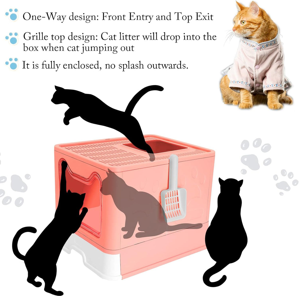 Foldable Pink Cat Litterbox with Lid, Top Entry Litter Box, 20" x 16" x 15"