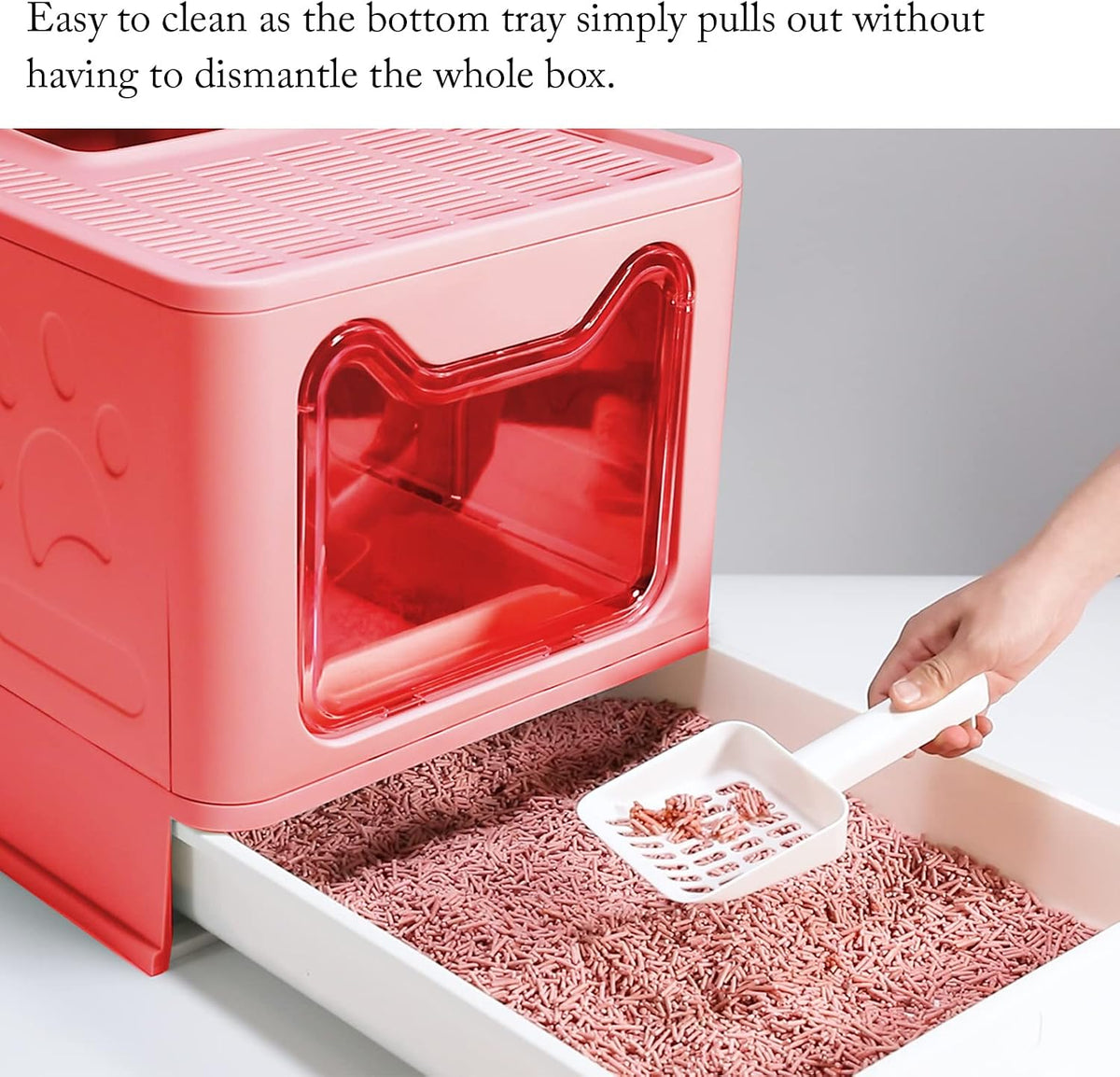 Foldable Pink Cat Litterbox with Lid, Top Entry Litter Box, 20" x 16" x 15"