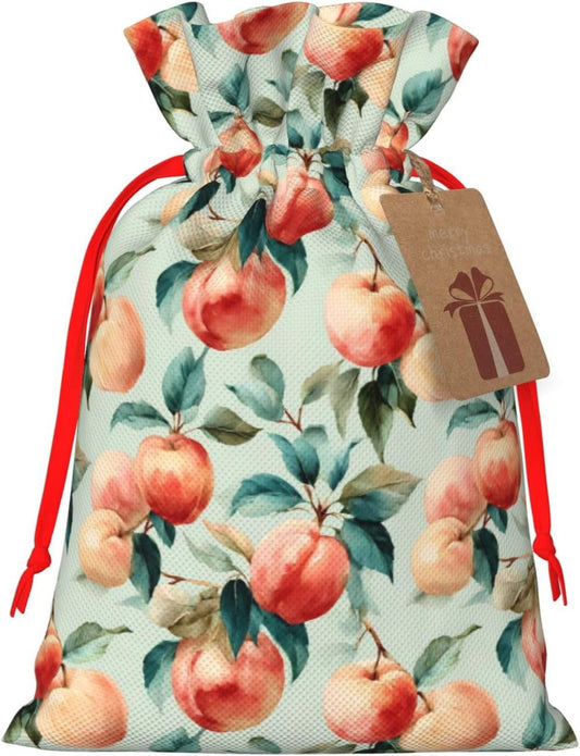 Moxquju Fruits Peach (1) Print Christmas Drawstring Gift Bags, Reusable Candy Treat Bags For Holiday Birthday Party