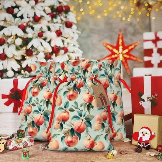 Moxquju Fruits Peach (1) Print Christmas Drawstring Gift Bags, Reusable Candy Treat Bags For Holiday Birthday Party