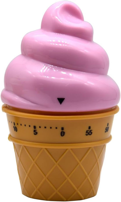 Cute Ice Cream Shaped Time Manager 60 Minutes Mechanical Timer Kitchen Cooking Timer(Pink)