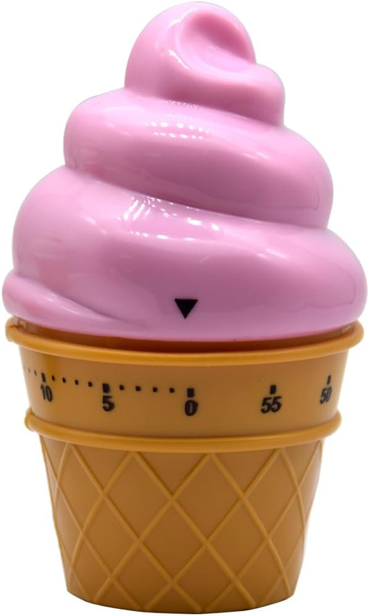 Cute Ice Cream Shaped Time Manager 60 Minutes Mechanical Timer Kitchen Cooking Timer(Pink)