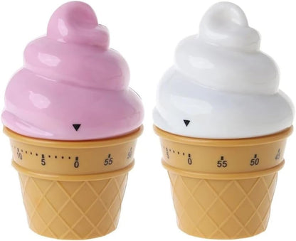 Cute Ice Cream Shaped Time Manager 60 Minutes Mechanical Timer Kitchen Cooking Timer(Pink)