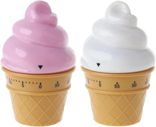 Cute Ice Cream Shaped Time Manager 60 Minutes Mechanical Timer Kitchen Cooking Timer(Pink)