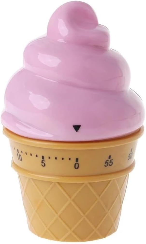 Cute Ice Cream Shaped Time Manager 60 Minutes Mechanical Timer Kitchen Cooking Timer(Pink)