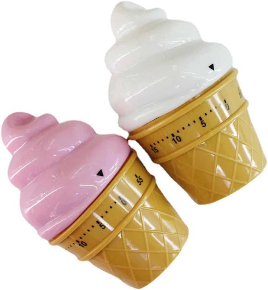 Cute Ice Cream Shaped Time Manager 60 Minutes Mechanical Timer Kitchen Cooking Timer(Pink)