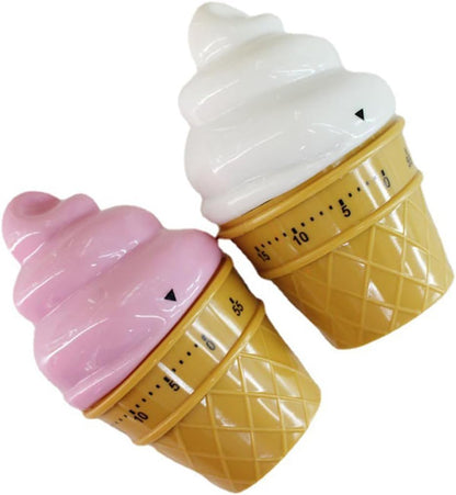Cute Ice Cream Shaped Time Manager 60 Minutes Mechanical Timer Kitchen Cooking Timer(Pink)