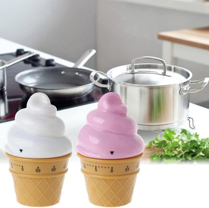 Cute Ice Cream Shaped Time Manager 60 Minutes Mechanical Timer Kitchen Cooking Timer(Pink)