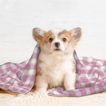 Waterproof Dog Blanket Soft Pet Blanket for Puppy Cat, Fleece Cat Throw Blankets for Furniture Bed Couch Sofa Reversible - Pastel Pink Gingham 3
