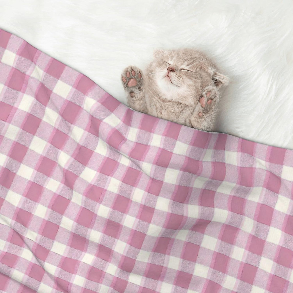Waterproof Dog Blanket Soft Pet Blanket for Puppy Cat, Fleece Cat Throw Blankets for Furniture Bed Couch Sofa Reversible - Pastel Pink Gingham 3