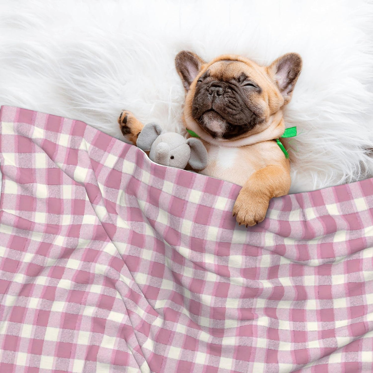 Waterproof Dog Blanket Soft Pet Blanket for Puppy Cat, Fleece Cat Throw Blankets for Furniture Bed Couch Sofa Reversible - Pastel Pink Gingham 3