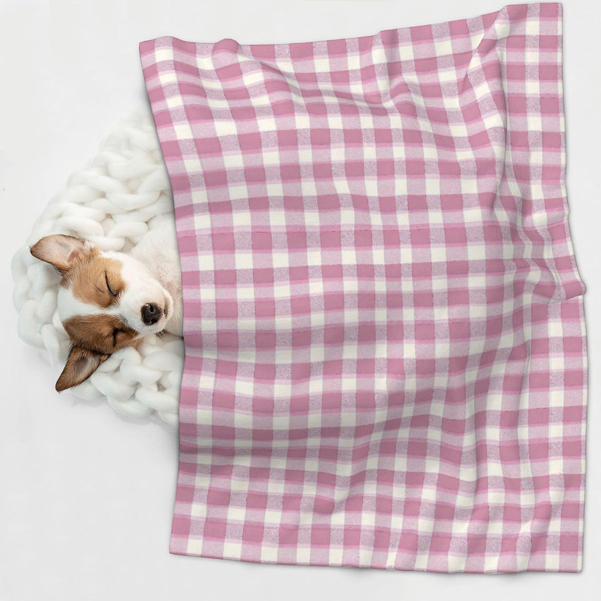 Waterproof Dog Blanket Soft Pet Blanket for Puppy Cat, Fleece Cat Throw Blankets for Furniture Bed Couch Sofa Reversible - Pastel Pink Gingham 3