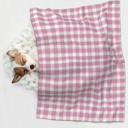 Waterproof Dog Blanket Soft Pet Blanket for Puppy Cat, Fleece Cat Throw Blankets for Furniture Bed Couch Sofa Reversible - Pastel Pink Gingham 3