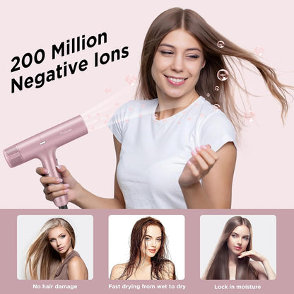 Hair Dryer, IG 110, 000 RPM High-Speed Blow Dryer with LED Display, 1300W Low Noise Negative Ionic Hairdryer, 3 Temps & 3 Speeds Cool Switch & Memory Function, Lightweight, Rose Pink