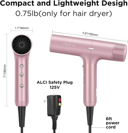 Hair Dryer, IG 110, 000 RPM High-Speed Blow Dryer with LED Display, 1300W Low Noise Negative Ionic Hairdryer, 3 Temps & 3 Speeds Cool Switch & Memory Function, Lightweight, Rose Pink