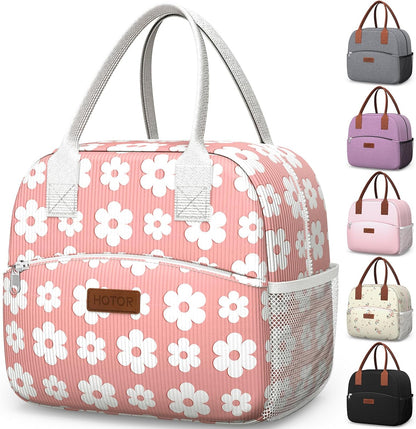 Lunch Bag Women Men Insulated Lunch Box Pink White Daisy 10L