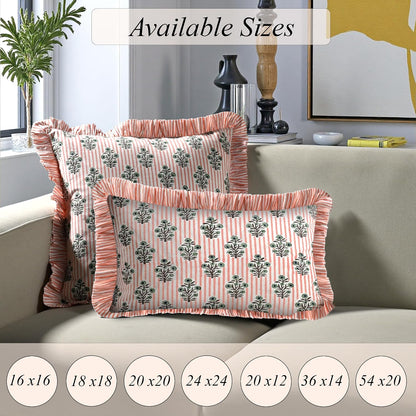 Salmon Blossom Floral Block Print Throw Pillow Covers 18x18 Inch