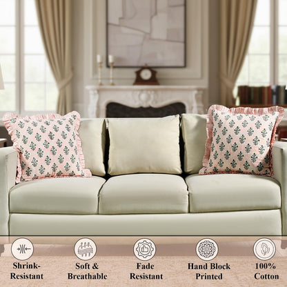 Salmon Blossom Floral Block Print Throw Pillow Covers 18x18 Inch