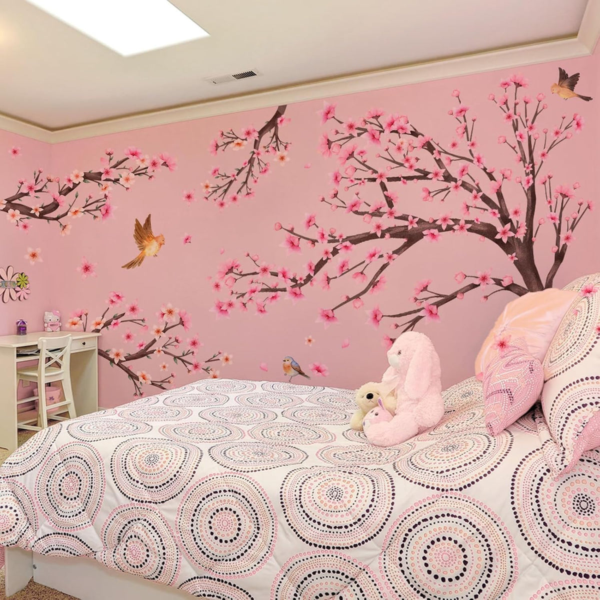 Large Cherry Blossom Tree Wall Stickers Pink Flower Tree Wall Decals for Girls Kids Bedroom Nursery Living Room TV Wall Decor