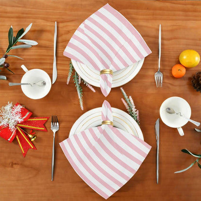 Pink Stripes Cloth Napkins Set of 6, Reusable Washable Oversized Table Napkins for Family Wedding Dinner Party Home Decor, 20 Inch