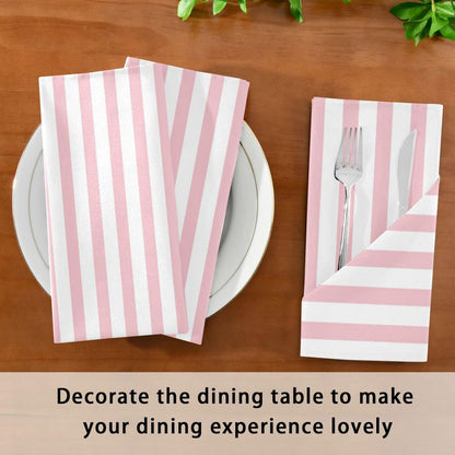 Pink Stripes Cloth Napkins Set of 6, Reusable Washable Oversized Table Napkins for Family Wedding Dinner Party Home Decor, 20 Inch