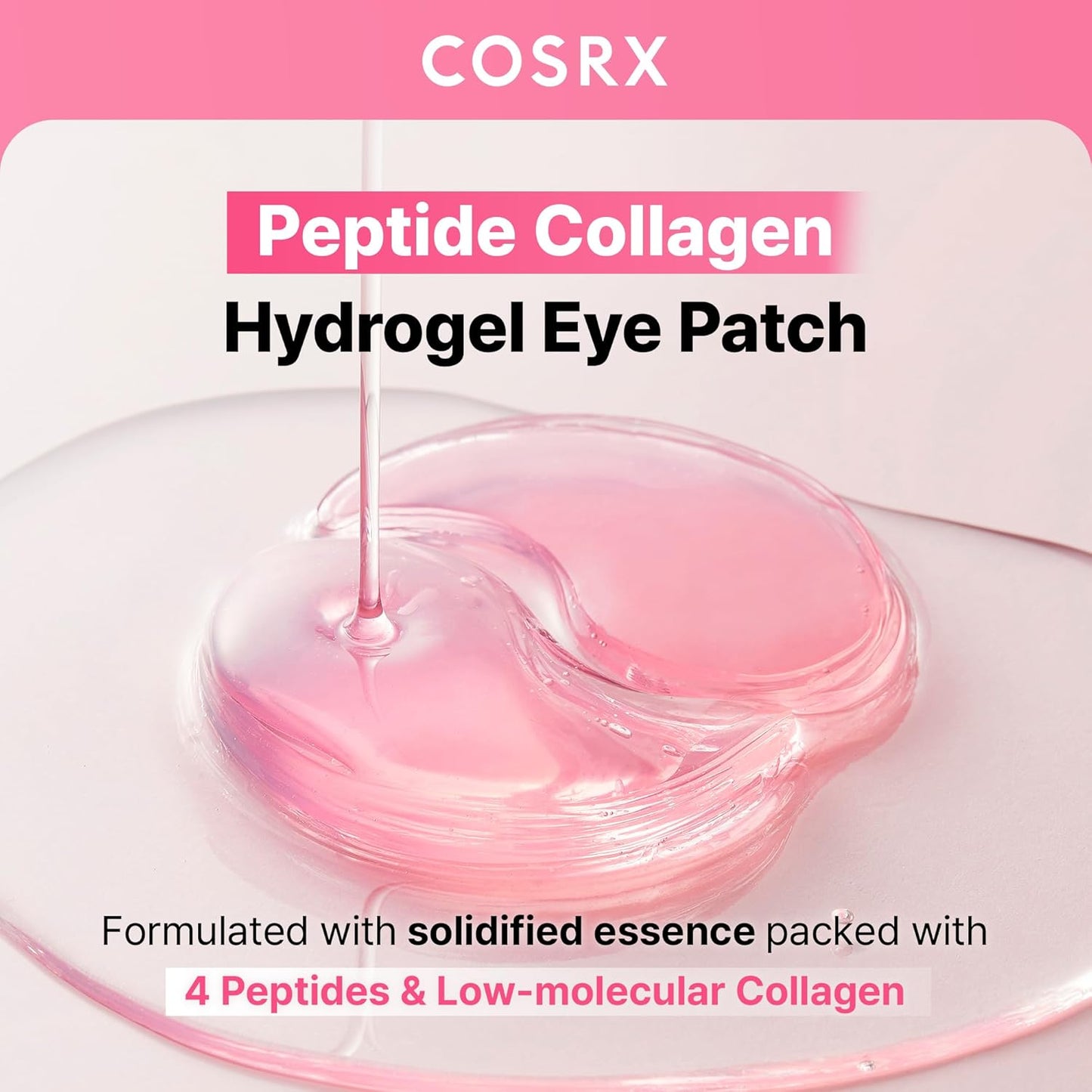 Pink Peptides Collagen Hydrogel Eye Patch for Puffy Eyes, Cooling & Firming Under Eye Patches with 4-Peptide & Caffeine (60), Depuffing Gel Eye Mask, Korean Skin Care