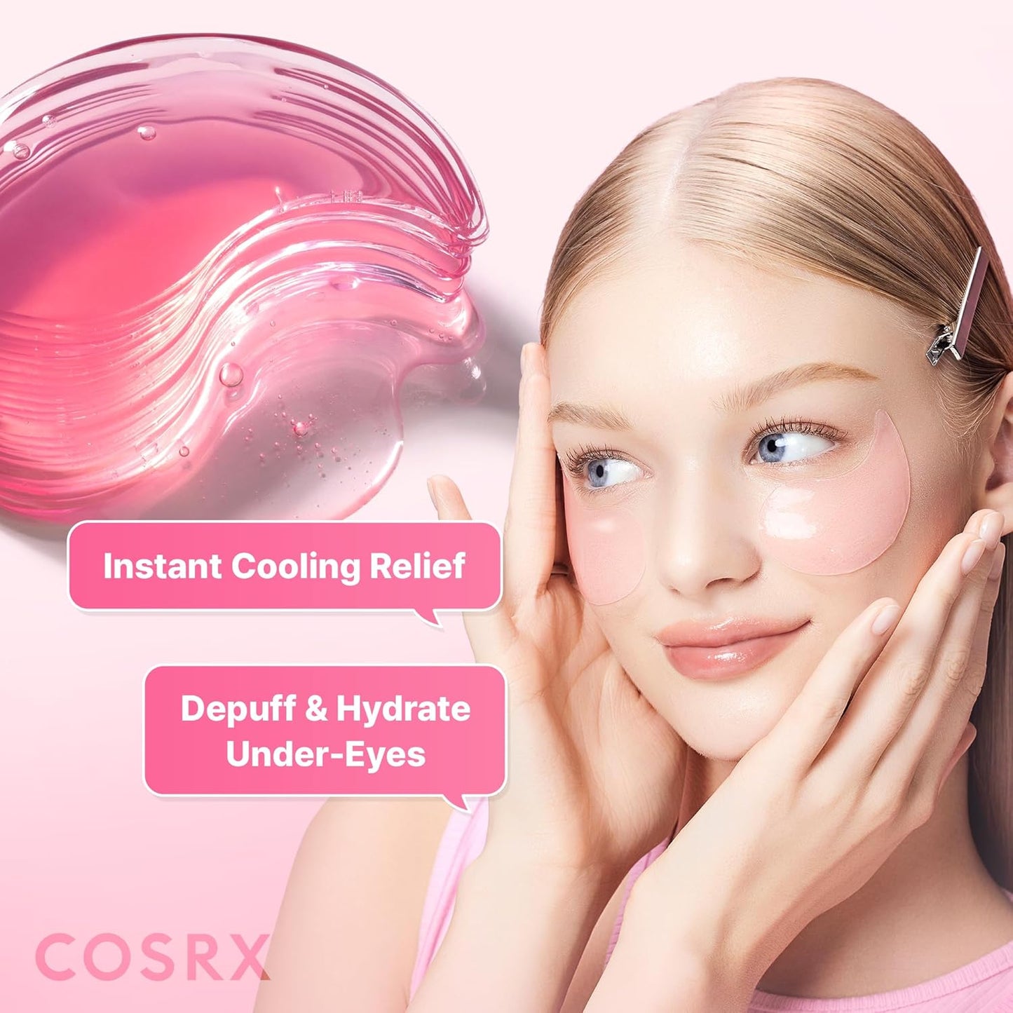 Pink Peptides Collagen Hydrogel Eye Patch for Puffy Eyes, Cooling & Firming Under Eye Patches with 4-Peptide & Caffeine (60), Depuffing Gel Eye Mask, Korean Skin Care