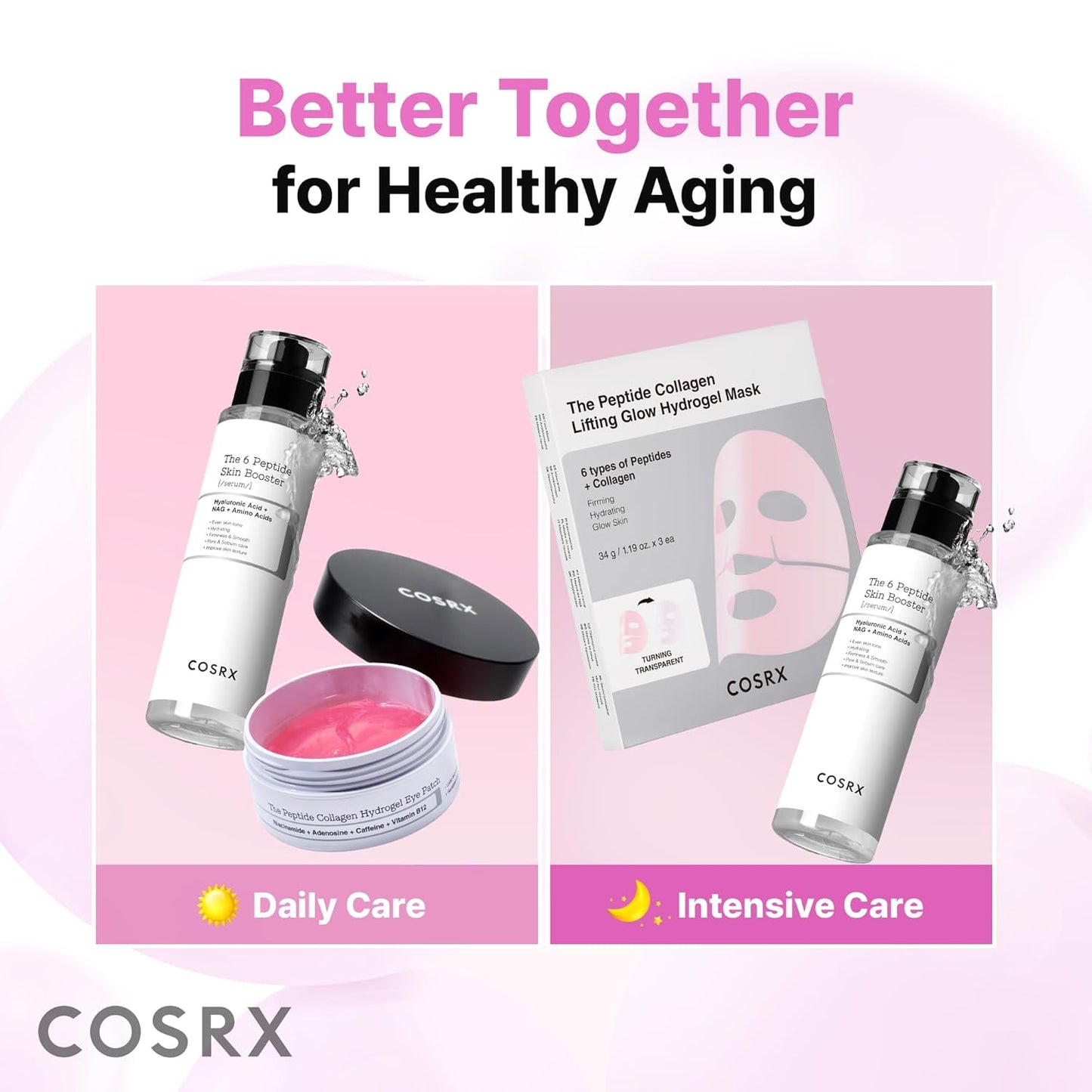 Pink Peptides Collagen Hydrogel Eye Patch for Puffy Eyes, Cooling & Firming Under Eye Patches with 4-Peptide & Caffeine (60), Depuffing Gel Eye Mask, Korean Skin Care