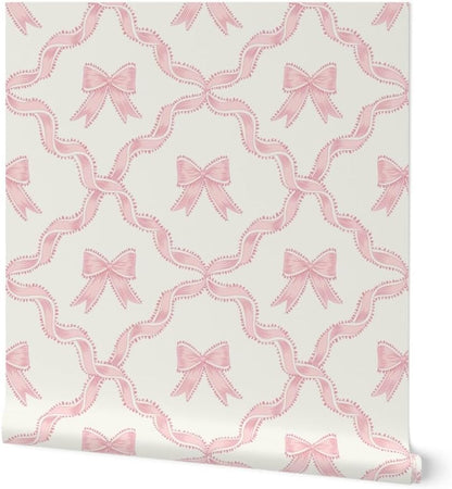 Pink Bow Ribbon Peel and Stick Wallpaper
