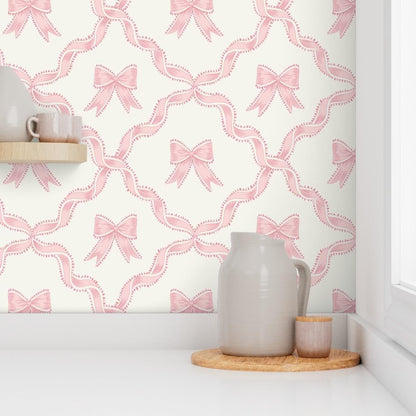 Pink Bow Ribbon Peel and Stick Wallpaper