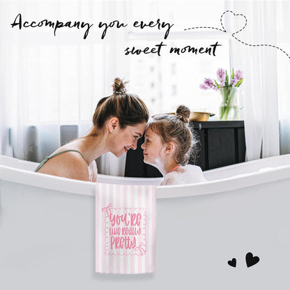 Pink Coquette Bow Kitchen Towels, Preppy Pink Stripes Hand Towels for Bathroom Decor, You're Like Really Pretty Dish Tea Towels for Kitchen, Preppy Girly Bathroom Decor, 16x24 Inch