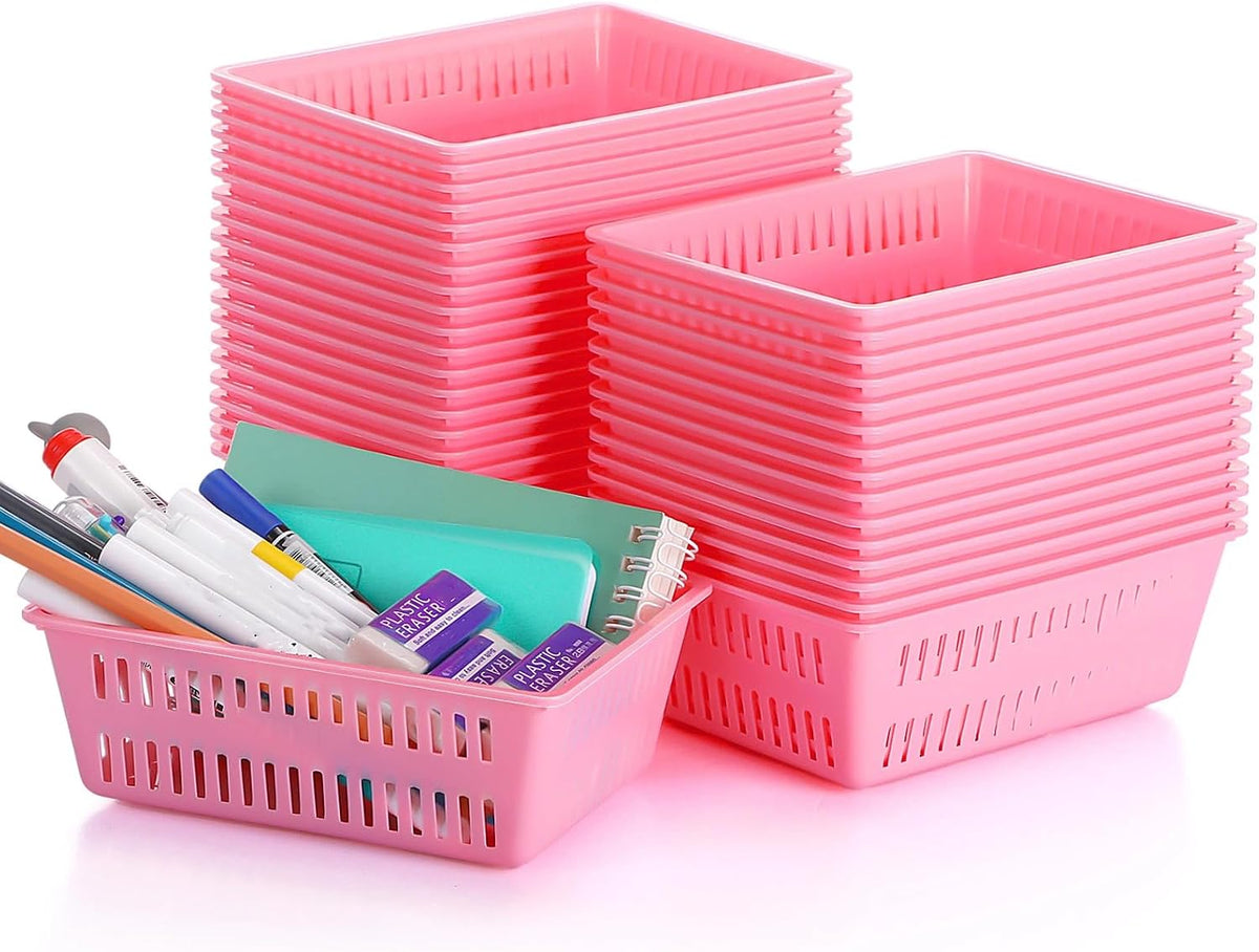 36 Pack Classroom Storage Baskets Small Plastic Baskets, Pink