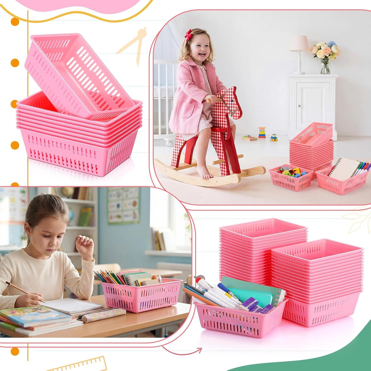 36 Pack Classroom Storage Baskets Small Plastic Baskets, Pink