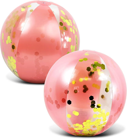 POZA Inflatable Beach Balls - Elegant Glitter Confetti Premium Floaters, Heavy Duty Vinyl Floatation Pool Toys for Pool Beach Party, UV Resistant Pool Décor