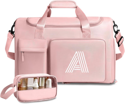 Gifts for Girls Women, Initial kids Duffle bag with Shoe Compartment, Personalized Duffle Bags for Girls Gym Bag, Birthday Gifts for Kids Women Daughter Sister Friend Wife, Pink A