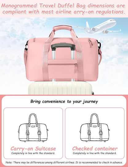 Gifts for Girls Women, Initial kids Duffle bag with Shoe Compartment, Personalized Duffle Bags for Girls Gym Bag, Birthday Gifts for Kids Women Daughter Sister Friend Wife, Pink A