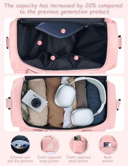 Gifts for Girls Women, Initial kids Duffle bag with Shoe Compartment, Personalized Duffle Bags for Girls Gym Bag, Birthday Gifts for Kids Women Daughter Sister Friend Wife, Pink A