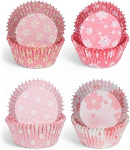 100 Pack Cupcake Liners Pink Cute Cupcake Liners Pink Floral Cupcakes Wrappers for Birthday Tea Themed Party Decor