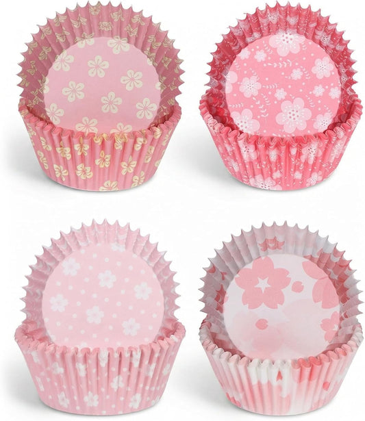 100 Pack Cupcake Liners Pink Cute Cupcake Liners Pink Floral Cupcakes Wrappers for Birthday Tea Themed Party Decor