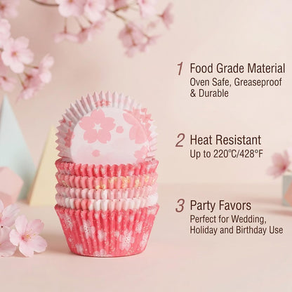 100 Pack Cupcake Liners Pink Cute Cupcake Liners Pink Floral Cupcakes Wrappers for Birthday Tea Themed Party Decor