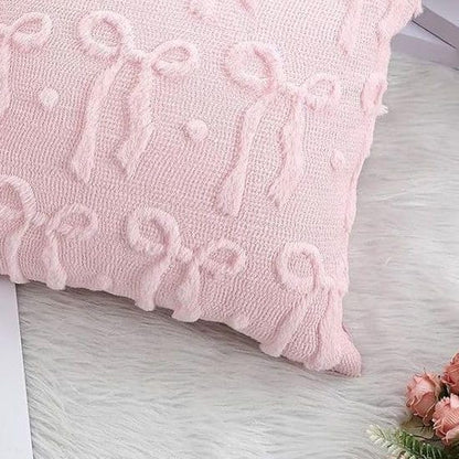 Set of 2 Pink Bow Throw Pillow Covers Decorative Cute Girl Soft Plush Faux Fur Pillowcase Coquette Aesthetic Decor for Couch Sofa Bedroom, 18x18 Inch