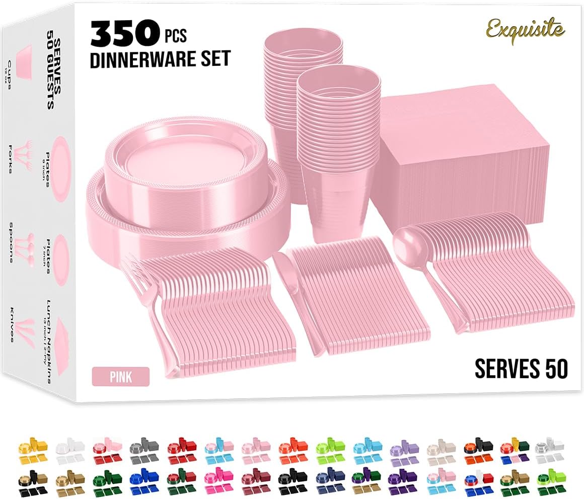 350 Pcs Pink Plates and Napkins Party Supplies Plate Sets