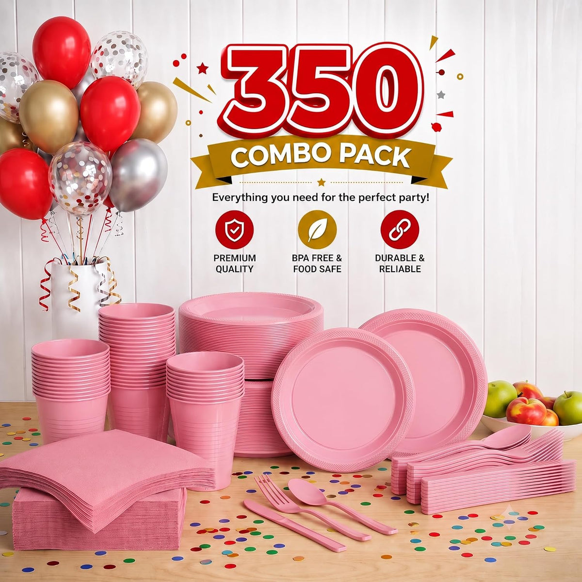 350 Pcs Pink Plates and Napkins Party Supplies Plate Sets