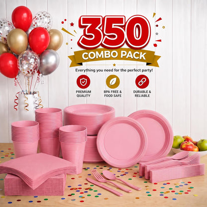 350 Pcs Pink Plates and Napkins Party Supplies Plate Sets