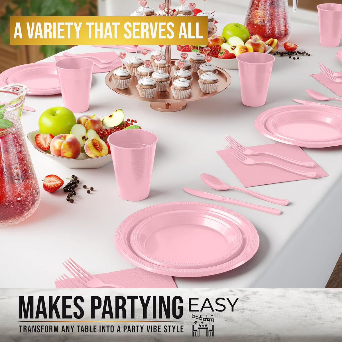 350 Pcs Pink Plates and Napkins Party Supplies Plate Sets